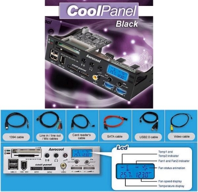 AeroCool_Cool_Panel_525_Zoll_Lueftersteuerung_Card_Reader_USB_FireWire_Memory_Flash_Sound_S_ATA