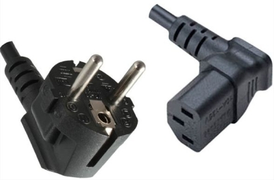 Power cable [Schuko socket angulated – IEC 13 socket angled upwards] 1.8m black