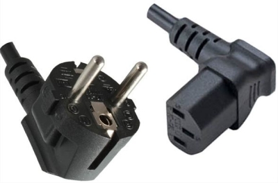 Power cable [Schuko socket angulated – IEC 13 socket angled downwards] 1.8m black