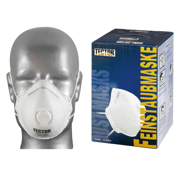 TECTOR® 4233 - Atemschutzmaske Feinstaubmaske Mundschutz Maske - FFP2 mit Ventil - 12 Stück