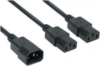 Power extension cable Y-Splitter [IEC 14 plug straight – 2x IEC 13 sockets straight] 1.8m black